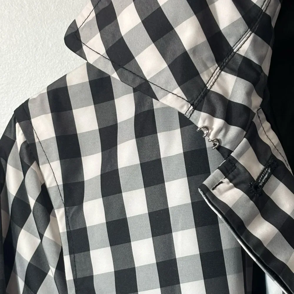 Chaps black white buffalo plaid checked patterned short trench Large staple